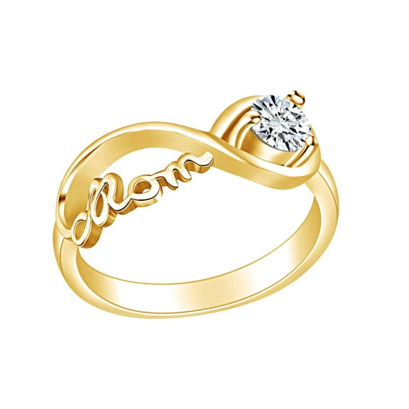 AFFY Round Cut White Simulated Mom Infinity Ring In 14K Yellow Gold Over Sterling Silver for Women
