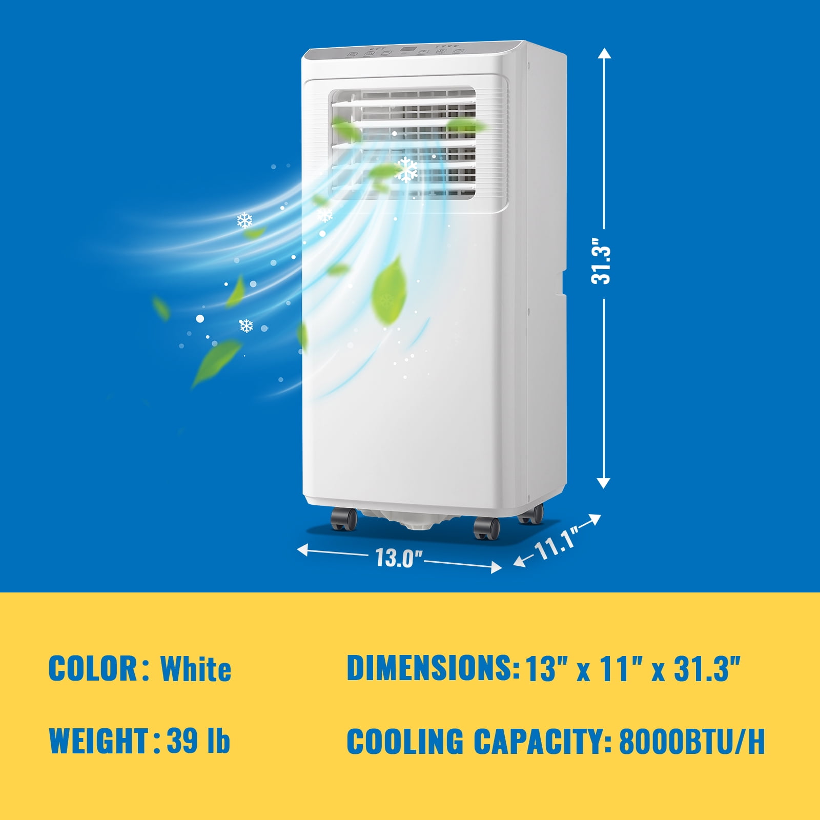 DEMULLER 4400BTU(8000 ASHRAE) Portable Air Conditioner with Remote, Covers up to 250 Sq.Ft. AC Unit