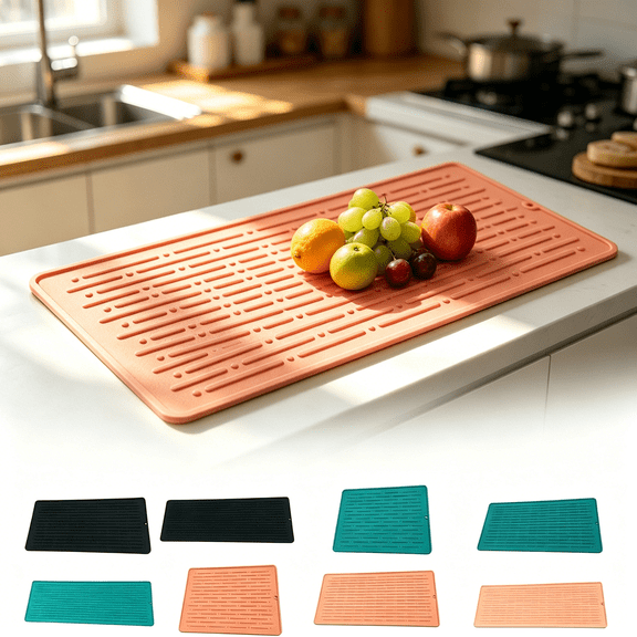 Kitchen Drain Mat Silicone Dish Drying Mat for Countertop to Hold Wet Dishes Cups Glasses and Kitchen Utensils After Wash 16x6Inch Black