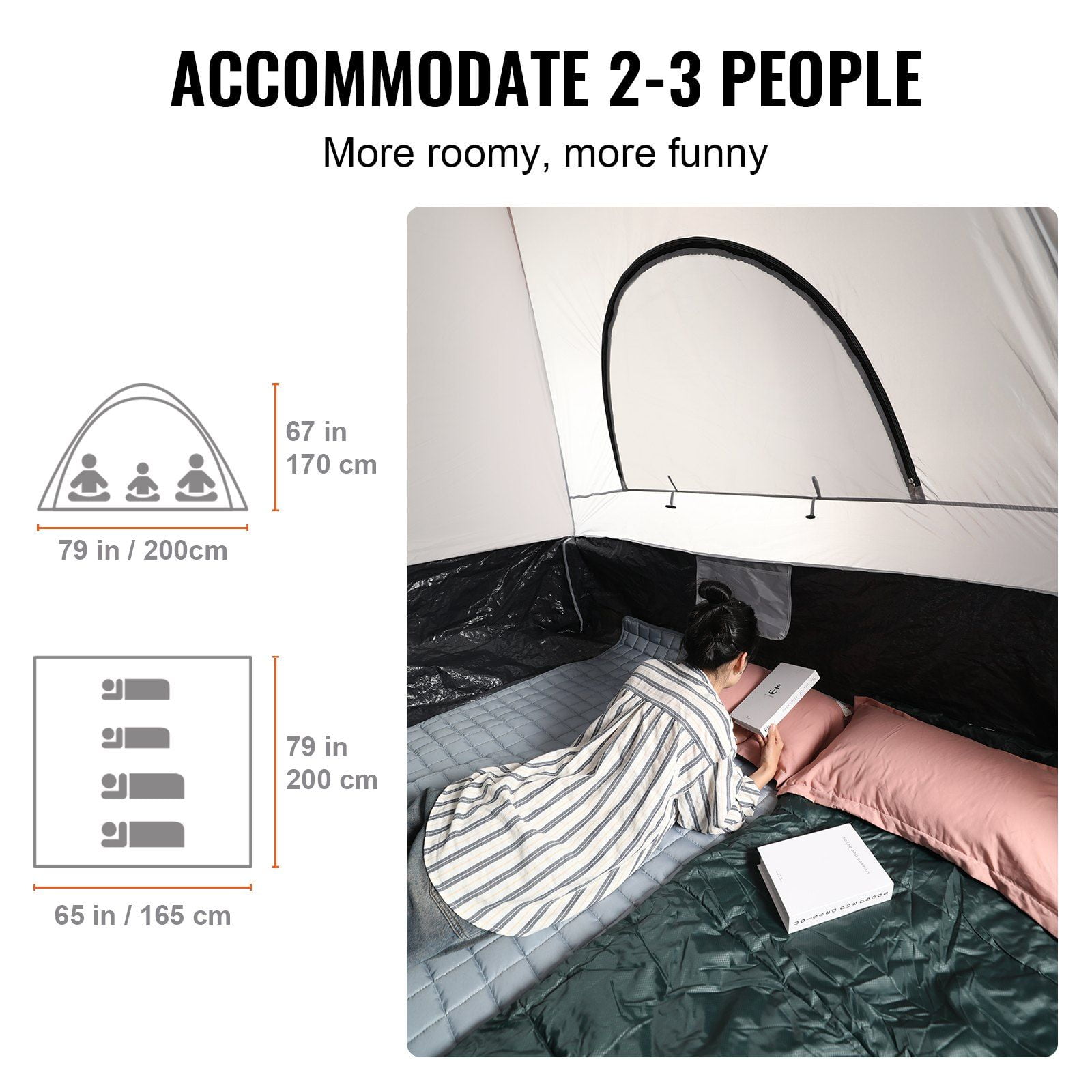 Double Layer Truck Tent for Camping, 6.4'-6.7' Pickup Bed, Waterproof PU2000mm with Rain Cover, Portable & Durable, 2-3 Person
