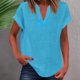 thumbnail image 2 of Camiseta sin mangas de verano para mujer, corte holgado, cuello en V plisado, sin mangas, bajo curvo, fluida, 2 of 5