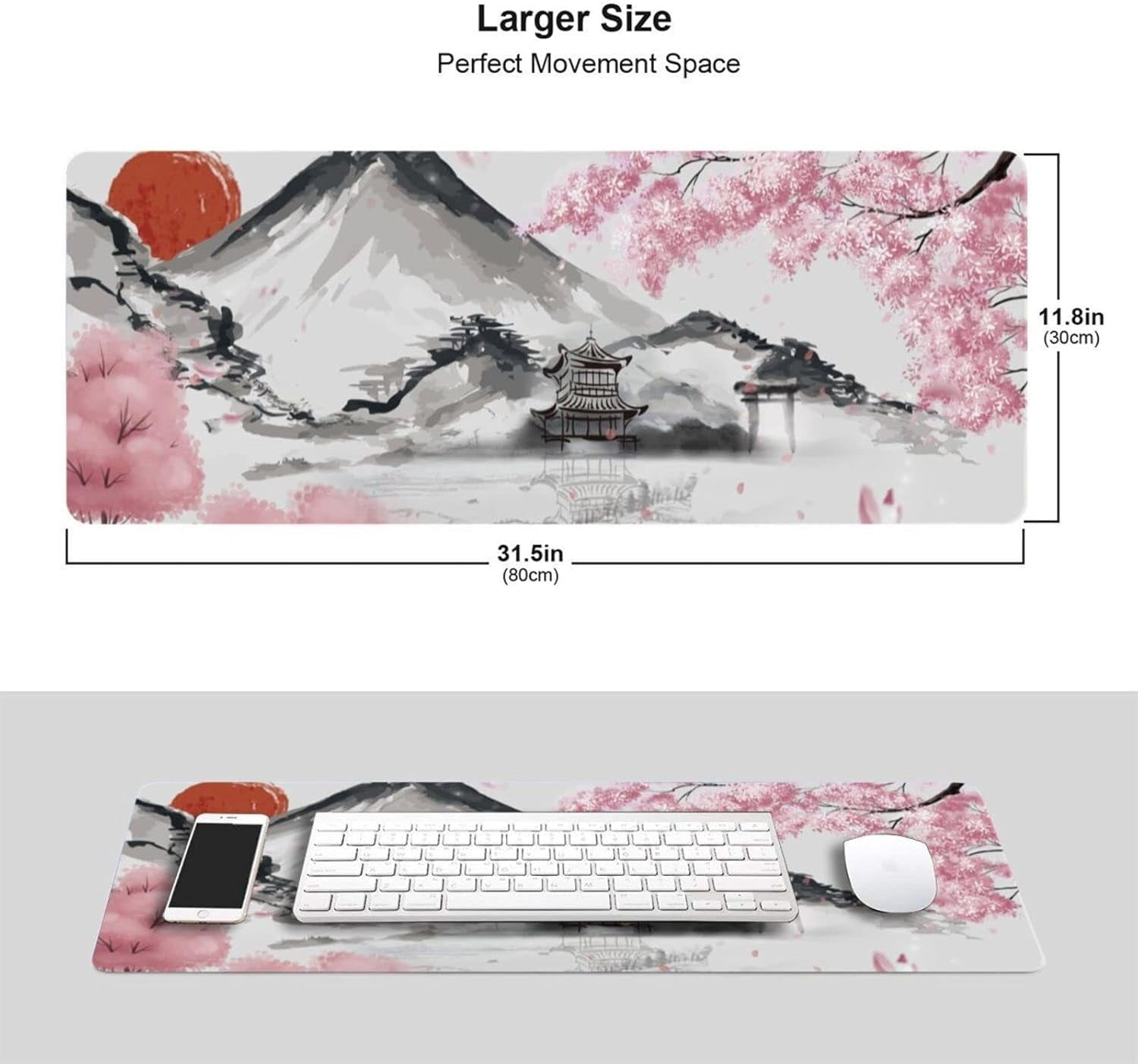 Japanese Mouse pad Cherry Blossom Gaming Mouse pad Sakura Extended XL Mousepad Non Slip Stitched Edges Office Desk pad 31.5 X 11.8 Inch