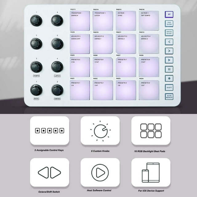 Contrôleur MIDI, Boutons en Silicone Compatibilité Grand Machine à Beats MIDI pour Production Musicale de Studio