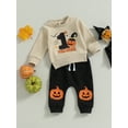 thumbnail image 2 of Toddler Baby Girl Boy Halloween Outfit Pumpkin Crewneck Sweatshirt Long Sleeve Shirts Top and Pants Set Fall Winter Clothes, 2 of 8