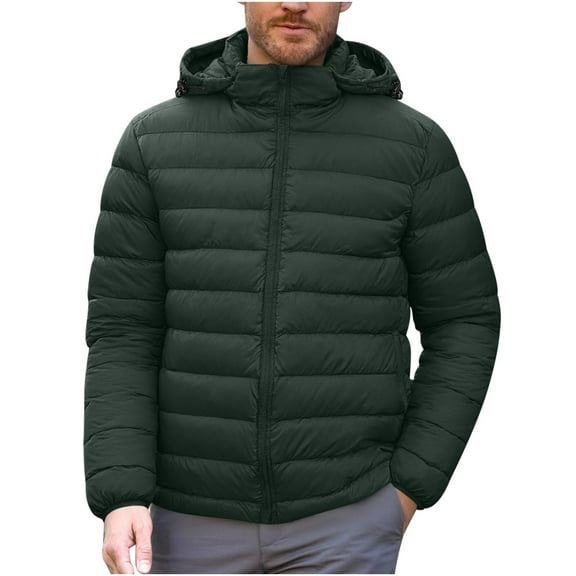 Mrmaere Men's Hooded Packable Puffer Jacket Lightweight Quilted Warm Insulated Coat for Winter Casual & Travel Wear Army Green L