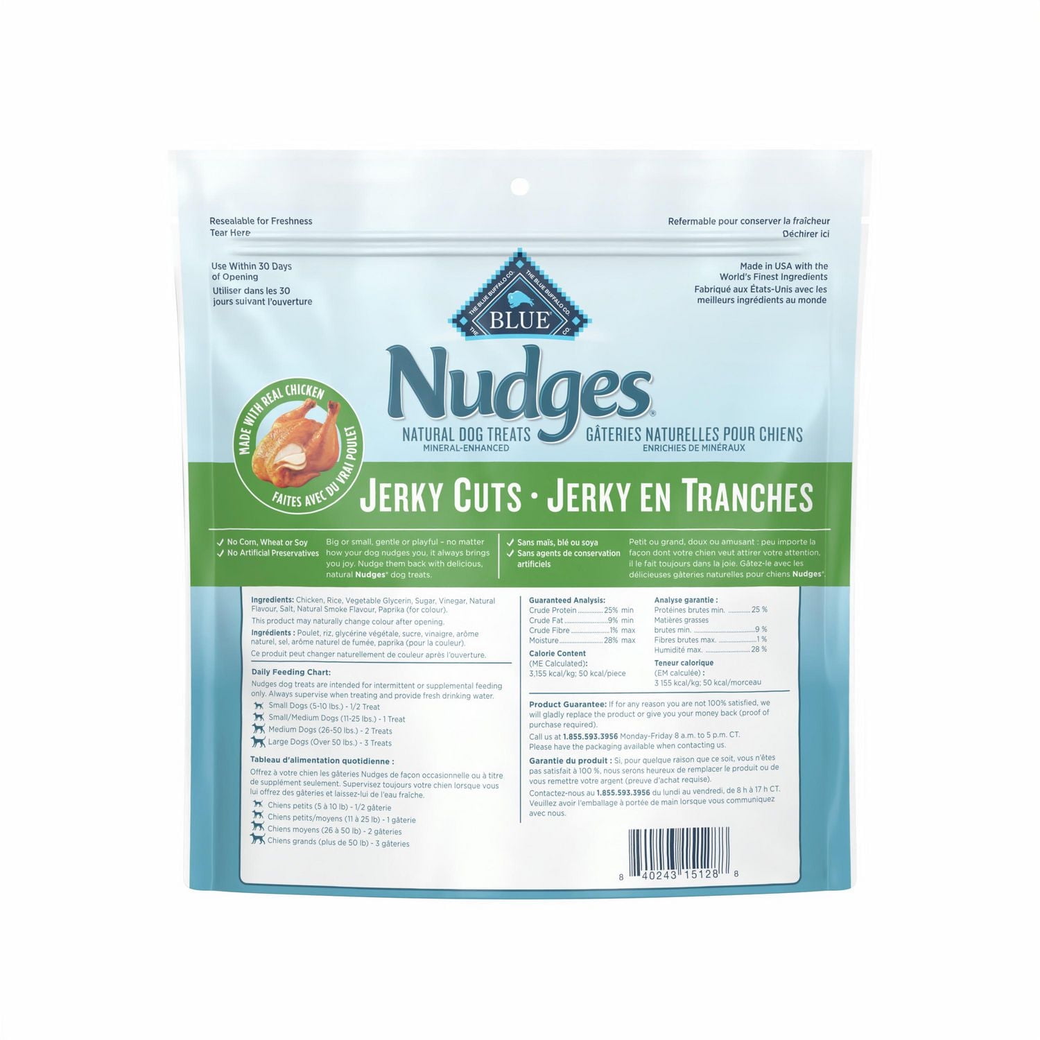 Blue Buffalo Nudges Jerky Cuts Natural Dog Treats, Chicken, 453g, BLUE Nudges Jerky Dog Chicken