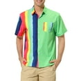 thumbnail image 1 of INSPIRE CHIC Chemise d'Été à Manches Courtes Patchwork Rayé pour Hommes P Vert Jaune Rose, 1 of 6