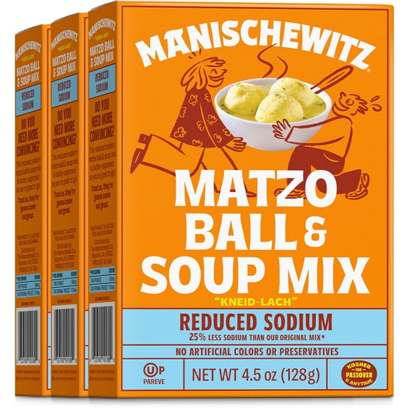 Manischewitz Reduced Sodium Matzo Ball & Soup Mix 4.5oz 3 Pack, Kosher for Passover, No Artificial Colors or Preservatives