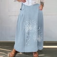 thumbnail image 2 of Mrat Floral Skirt Women's Casual Retro Floral Skirts Linen Elastic Waist Pleated Maxi Skirt with Pockets Plus Size Skirts S-242 Blue XL, 2 of 5
