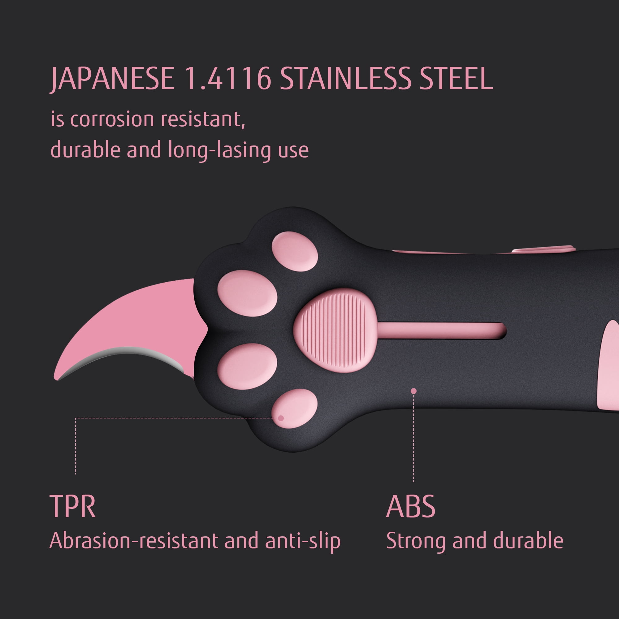 Meowkit Retractable Cat Paw Box Cutter, Cute Black & Pink Multi-purpose Utility Knife with Safe Slide Blade