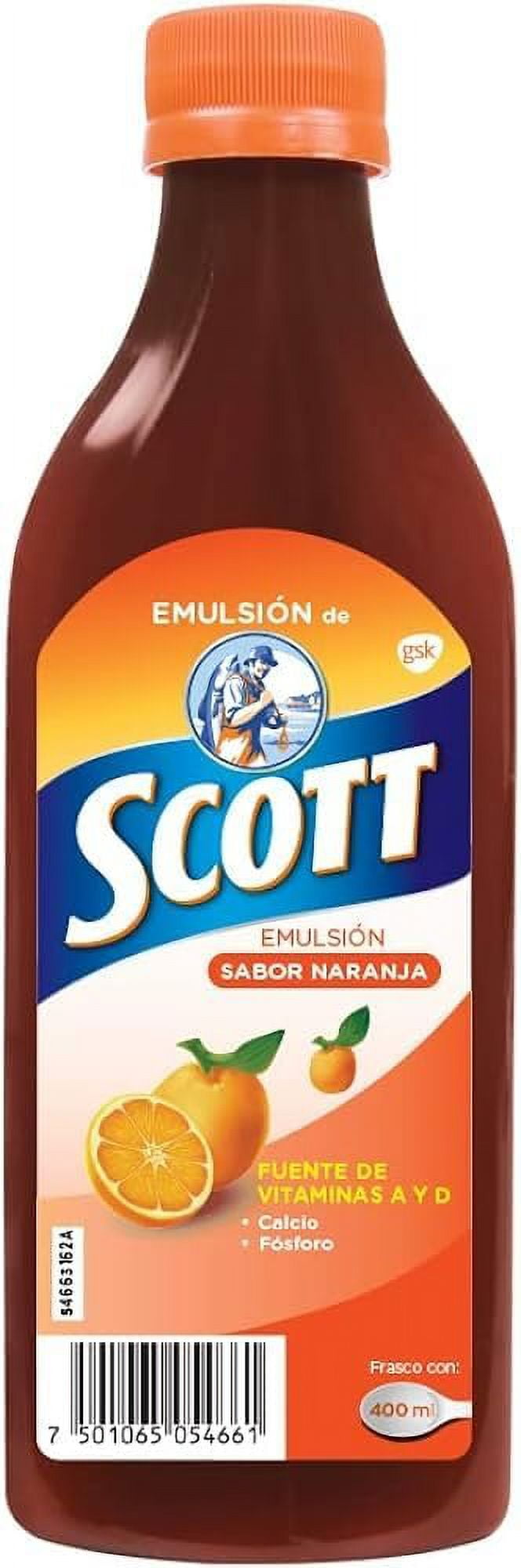 Scott Emulsion Orange Flavor - Family Size 369ml - Vitamin Supplement Rich in Cod Liver Oil, Vitamins a and D, Calcium and Phosphorus - Emulsion Scott Naranja (2 PACK)
