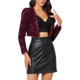 thumbnail image 4 of INSPIRE CHIC Women's Party Shiny Sequin Long Sleeve Open Front Shrug Cropped Jacket XL Burgundy, 4 of 6