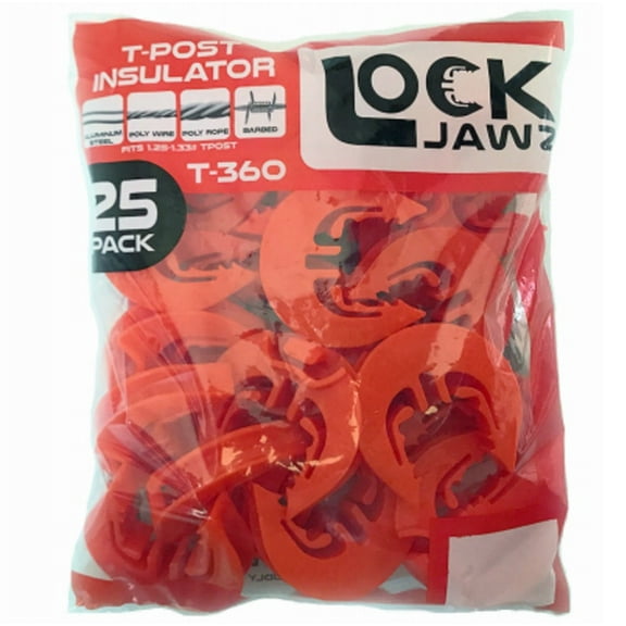 LockJawz T-360-O Electric Fence T Post Insulator - Orange - 25 Piece