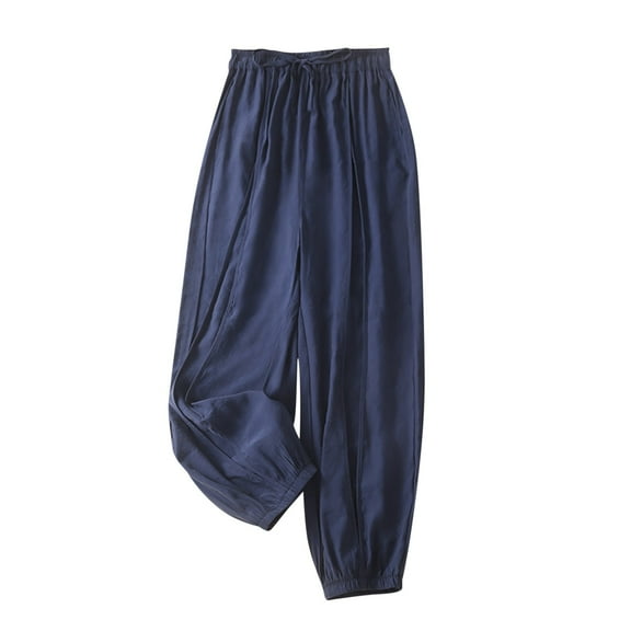 Womens Loose Harem Pants Solid Elastic Waist Cotton Jogger Pants Comfy Cropped Leg Loungewear Sweatpants Running Sport Pants(XL,Blue)