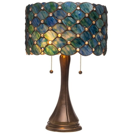Milano Contemporary Table Lamp - Serena d'italia Contemporary Tiffany 2 light Blue Jeweled 22 in. Table Lamp