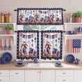 thumbnail image 2 of Independence Day Kitchen Curtains Valances 3 Piece Set, Retro Red Blue USA Flag Floral Star Wood Grain Rod Pocket Tier Curtain and Valance Drapes for Small Window 24 Inch Length for Bedroom Cafe, 2 of 9