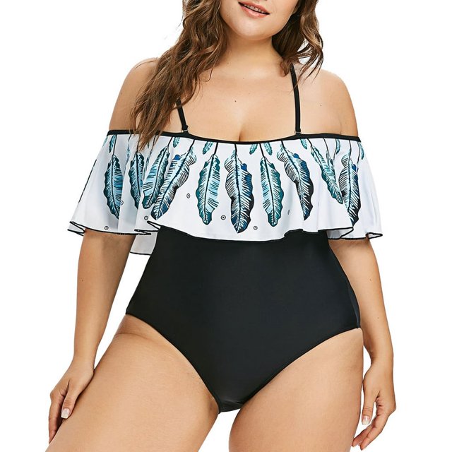 Womens Plus Size Swimsuit Swimwear One Piece Leakproof Swimsuit Off Shoulder Ruffled Bathing Suits For Women Teen Girls