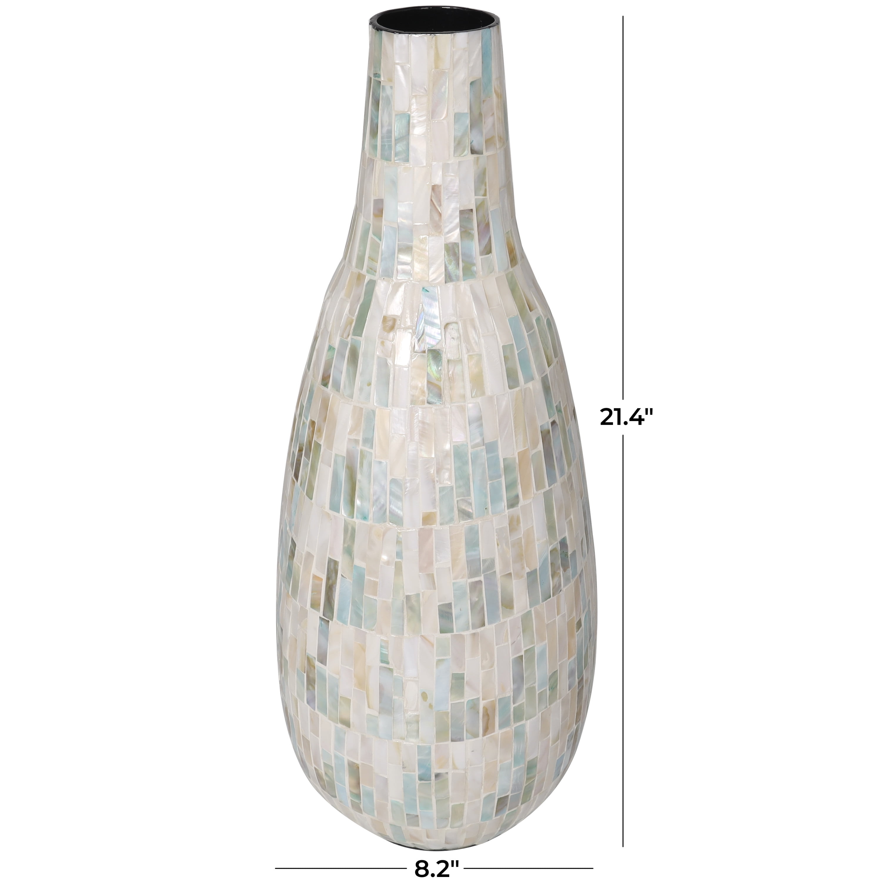DecMode 21" Handmade Mosaic Inspired White Mother of Pearl Vase with Pastel Blue and Pink Accents