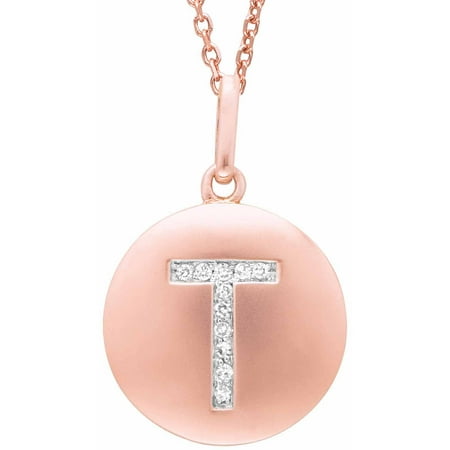 Diamond Accent Rose Gold-Plated Sterling Silver Round Initial T Disc Pendant