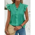 thumbnail image 4 of Women'S Blouses Dressy Boho Casual Ruffle Short Sleeve Tops Business Outfits Ladies Summer Trendy Work Shirts Green XL, 4 of 8