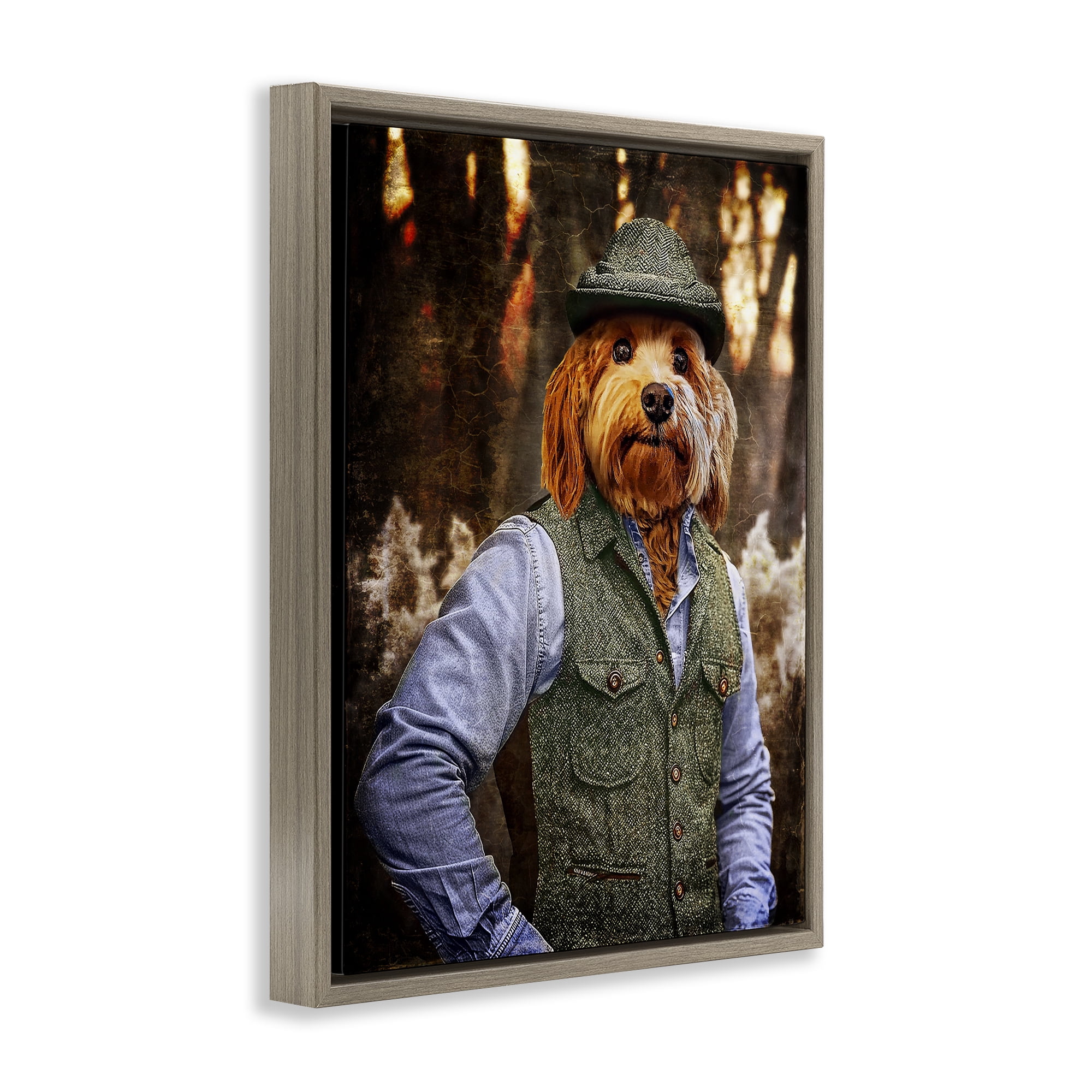 Stupell Industries Terrier Dog Classic Clothing Animals & Insects Painting Brown Floater Framed Canvas Art Print Wall Art, 25 x 31