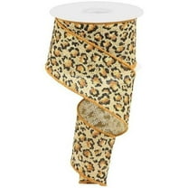 2.5" Metallic Leopard Print Burlap Ribbon: Natural (10 Yards)