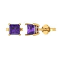 thumbnail image 2 of 1.5 Ct Princess Cut Studs Purple Natural Amethyst 14K Yellow Solid Solid Gold Everyday Dainty Earrings Push Back, 2 of 7
