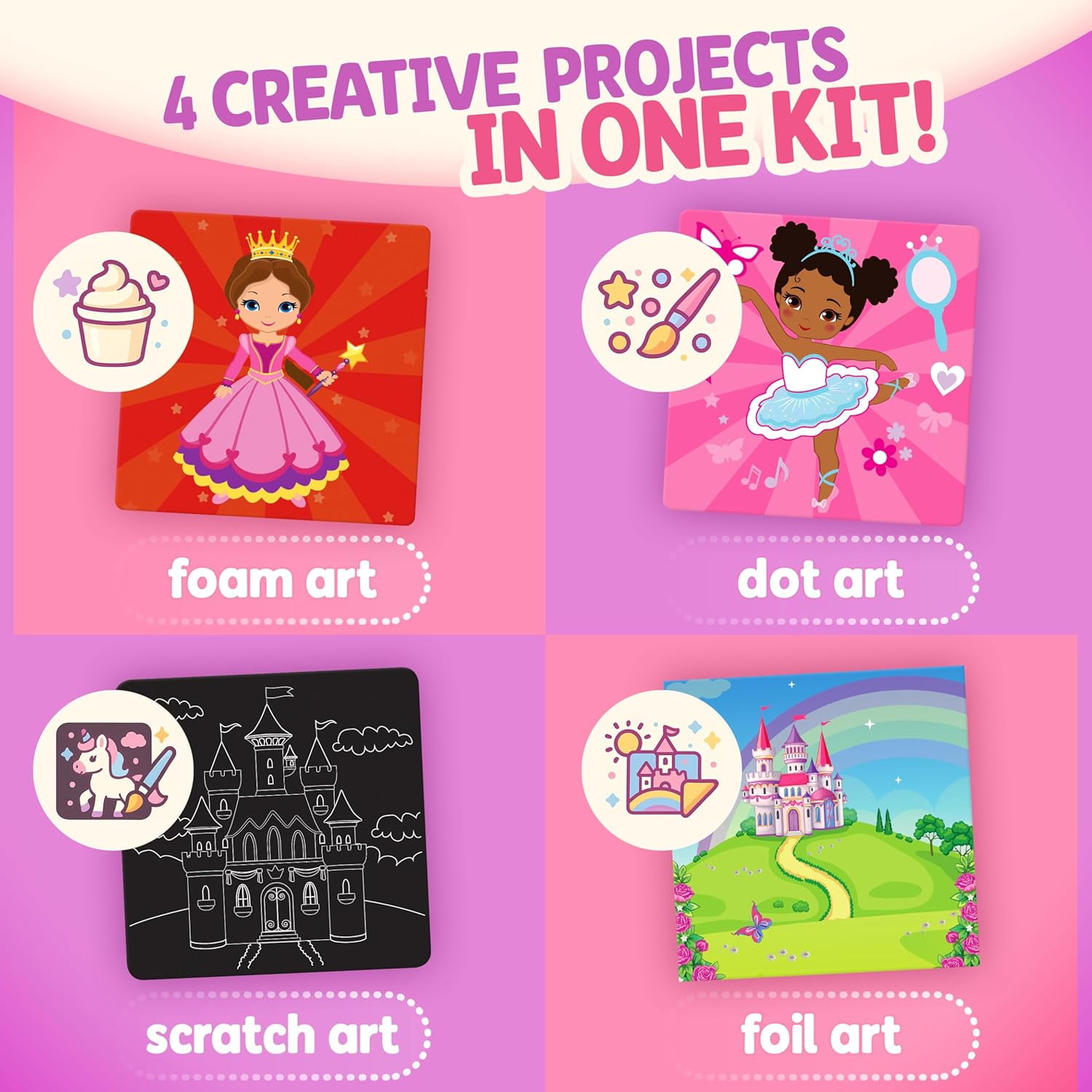 Gift Boutique Unicorn Princess Craft Kit for Girls, 24 Art Projects with Foam, Dot, Scratch & Foil Activities, Kids Craft Box for Ages 4–8