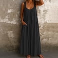 thumbnail image 3 of Efsteb Sundresses for Women Beach Spring Crew Neck Loose Fit Casual Sleeveless Solid Color Ruched Plus Size Long Tank Dress Resort Dress ,Size:S, 3 of 5