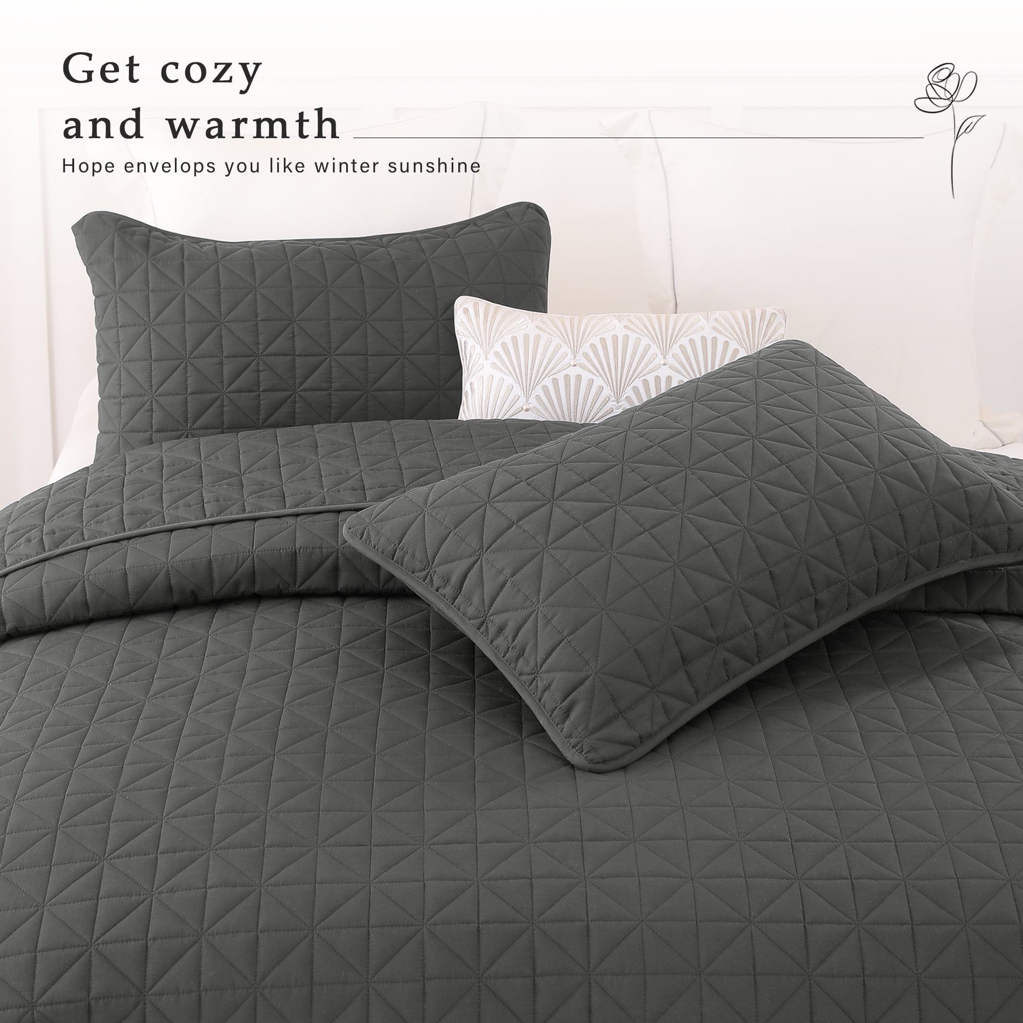 Exclusivo Mezcla King Size Quilt Bedding Set, Lightweight Soft Grey King Bedspreads Coverlets with Geometric Stitched Pattern