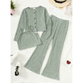 thumbnail image 4 of Mikrdoo Big Girls Clothes 8Y,9Y,10Y,11-12Y,13-14Y Girls Rib Knitted Vest & Flared Trousers & Cardigan Coat 3Pcs Outfits Set 11-12 Years Light Green, 4 of 9