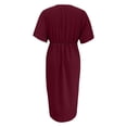 thumbnail image 5 of Short Sleeve Dresses For Women Fashion V Neck Pleated Slim Fit Flowy Swing Irregular Midi Dress below The Knee Dresses Women Day Dress Dresses for Women Summer Womens Rayon Dresses Ladies Denim Dress, 5 of 5