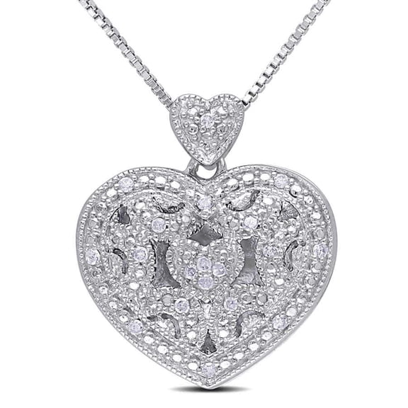 AMOUR Diamond Heart Locket Pendant with Chain In Sterling Silver