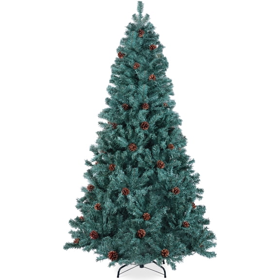 Best Choice Products 6ft Pre-Decorated Holiday Christmas Pine Tree w/1,000 Branch Tips, Metal Base Blue Spruce