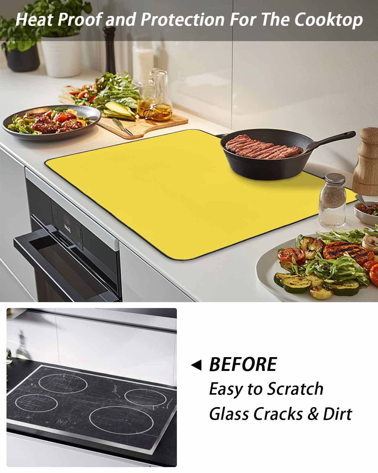 Stove Top Covers for Electric Stove, Yellow Glass Stovetop Cover Protector, Pure Yellow Induction Cooktop Protector Oven Mat for Kitchen Countertop 28.5"x20.5"
