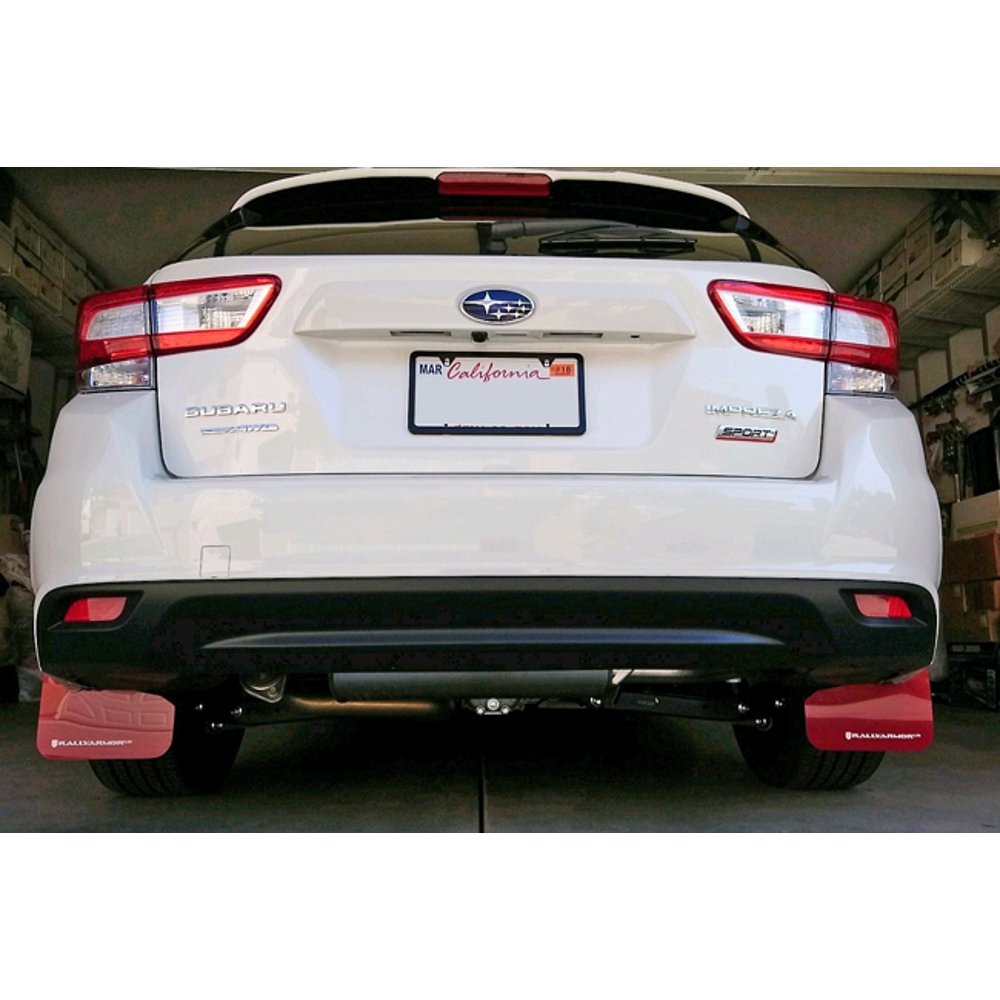 Rally Armor UR Red Mud Flaps w/ White Logo for 17+ Subaru Impreza Sedan