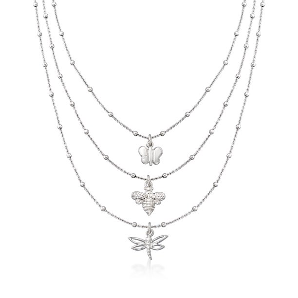 Download Ross Simons Ross Simons Italian Butterfly Bee And Dragonfly 3 Strand Layered Necklace In Sterling Silver Walmart Com Walmart Com