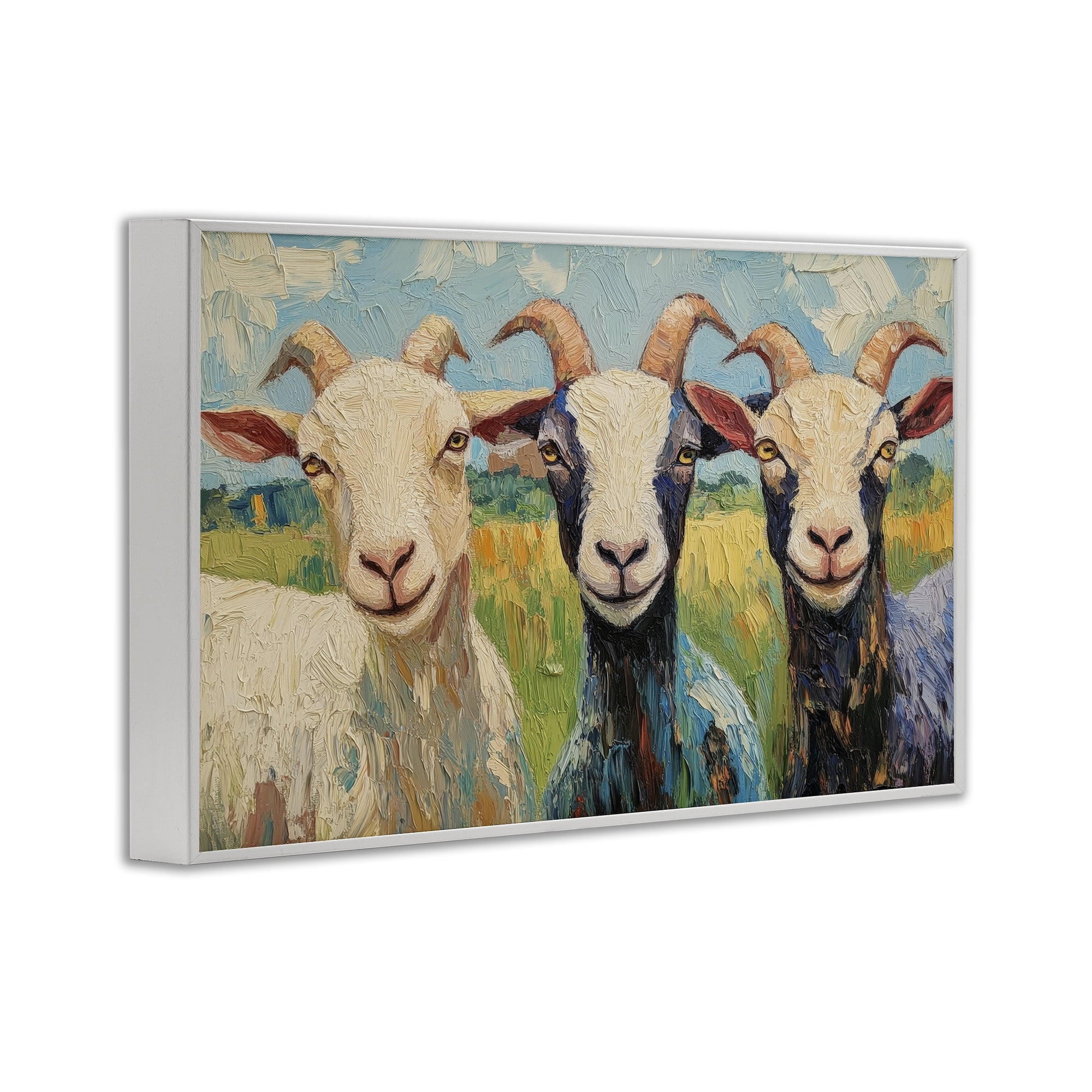 Stupell Industries Billy Goats in Bright Pasture White Framed Giclee Art, design by Petal Prints Design