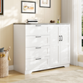 thumbnail image 3 of Garvee Armoire Garde-Robe de 43,3 Po H avec 4 Tiroirs et 2 Portes, Tringle, Blanc et Brun, 3 of 9