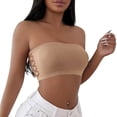 thumbnail image 2 of IQOGKRN Women Strapless Tube Top Bra Hollow Cutout Lace Back Seamless Bandeau Bra Non Slip Stretch Strapless Bustier Beige L, 2 of 9