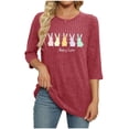 thumbnail image 4 of KIHOUT Women's Easter Print 3/4 Sleeve Blouse Casual Round Neck Ribbed Knit Top, 4 of 7