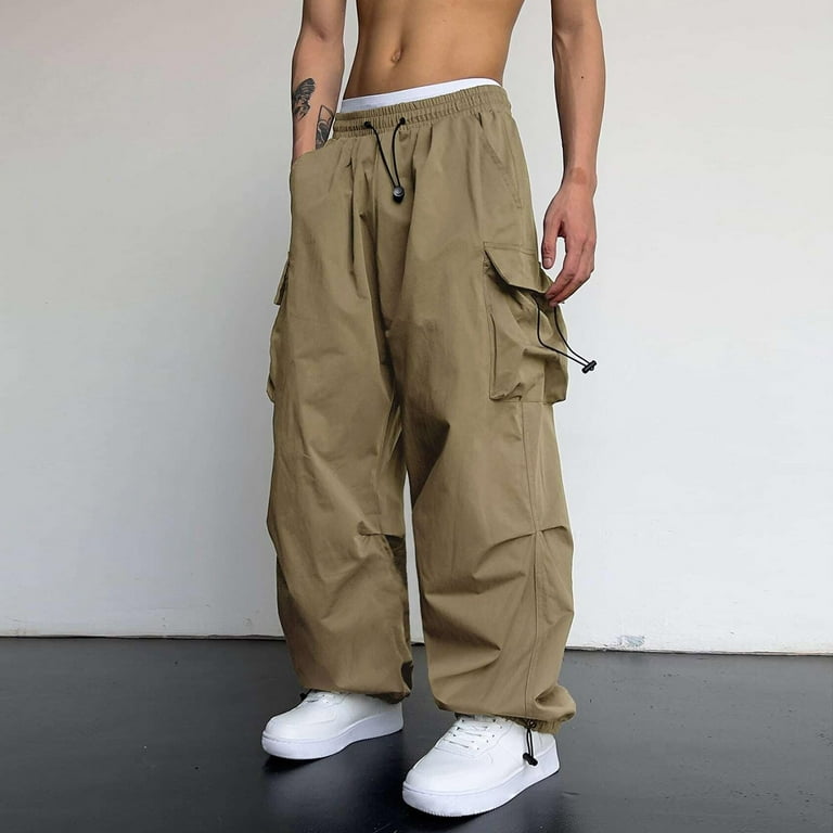 JUUYY Men's Loose-Fit Baggy Cargo Pants Casual Parachute Fashion