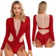 thumbnail image 3 of Traje de baile latino para mujer, traje de lentejuelas brillantes de manga larga con borlas, leotardo, Ropa de baile, mono transparente con cuello falso y espalda abierta, 3 of 5