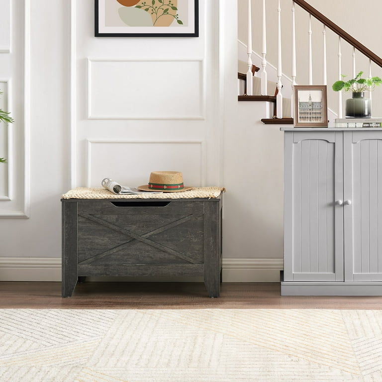 VECELO 30 in Storage Ottoman Bench with U Shaped Cut Out Pull