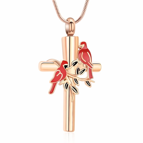 Tree of Life Cardinals Cross Urn Pendant Cremation Jewelry for Ashes Keepsake Memory Necklace Memorial Jewelry