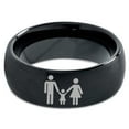 thumbnail image 2 of Tungsten Couple Family Child Holding Hands Band Ring 8mm Men Women Comfort Fit Black Dome Brushed Polished, 2 of 4