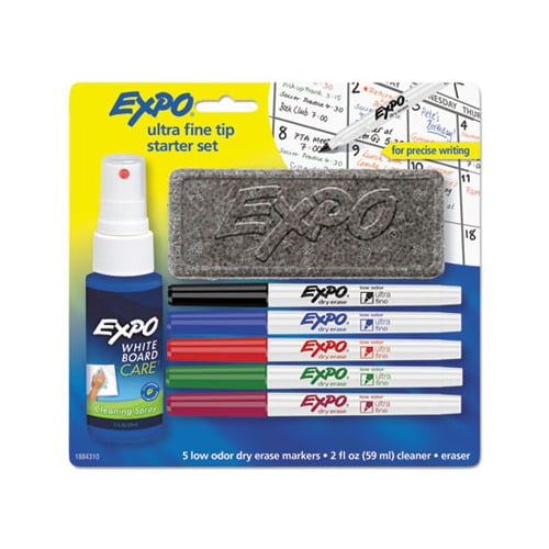 Low-Odor Dry Erase Marker Starter Set Extra-Fine Needle Tip, Assorted Colors, 5/Set