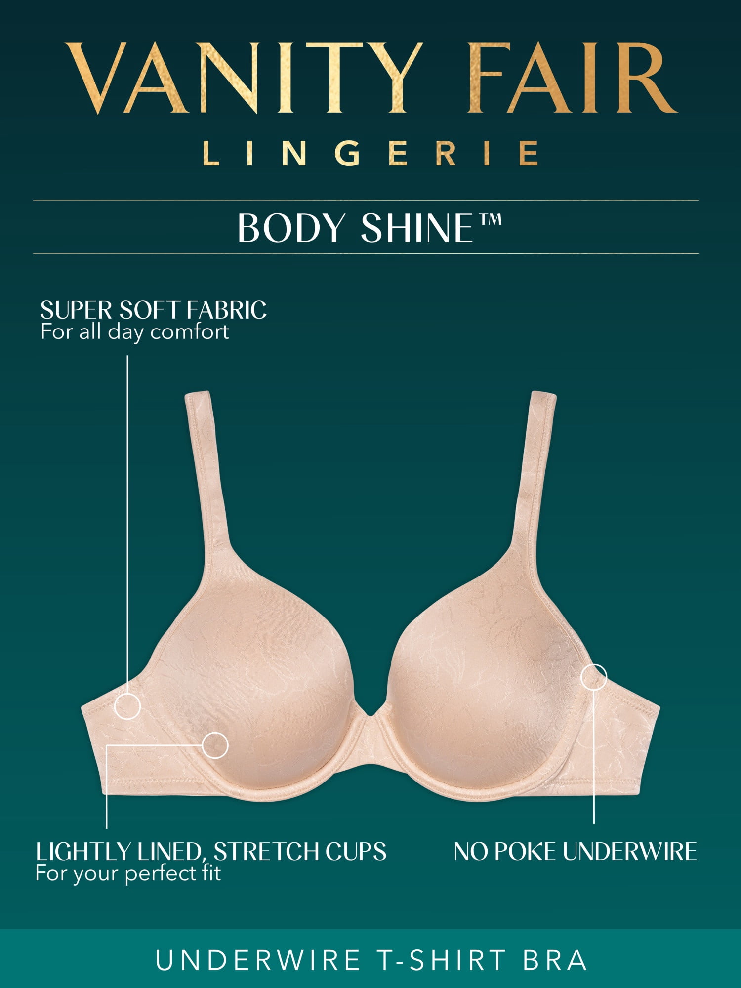 Vanity Fair Lingerie Women's Body Shine Full Coverage Underwire Bra, Style 75298
