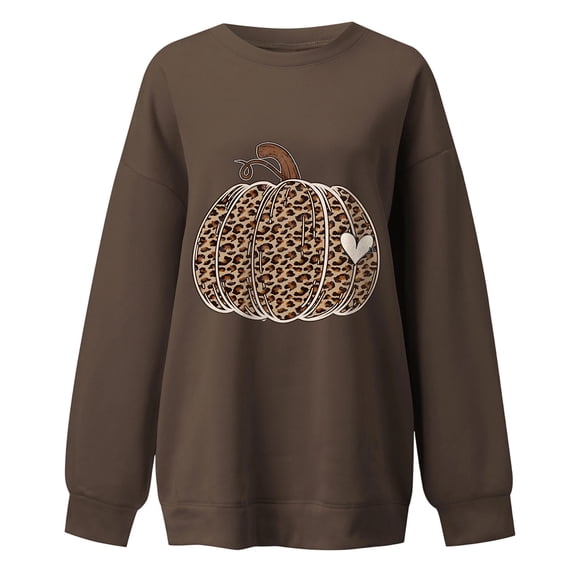 GYUJNB Womens Leopard Pumpkin Heart Graphic Sweatshirt Crew Neck Oversized Long Sleeve Pullover Fall Thanksgiving Top,XL