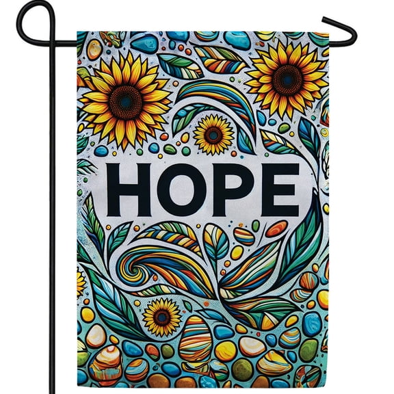 America Forever Hope Sunflower Garden Flag Double Sided, 12.5 x 18 inch Mosaic Art Design Flag, Inspirational Hope Message, Colorful Sunflower Stained Glass Style Yard Flag